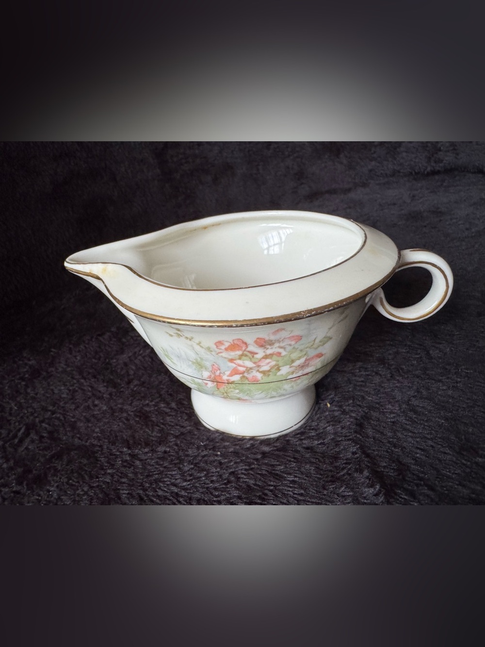 Theodore Haviland Apple Blossom Footed Open Creamer with Gold Trim 3"
